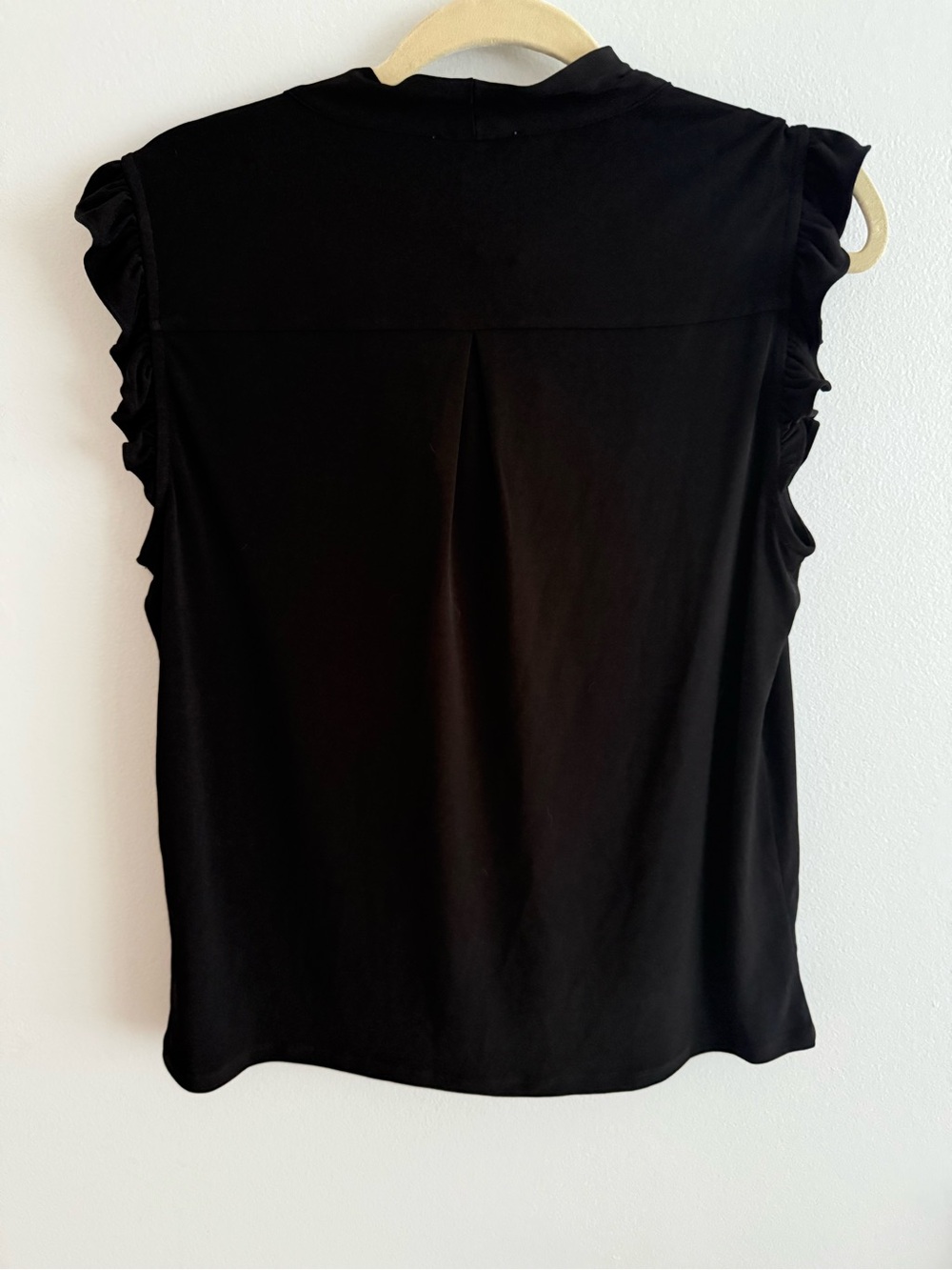 NWT Calvin Klein Black Tie-Neck Ruffle Sleeve Women's Top Size L - Picture 2 of 3